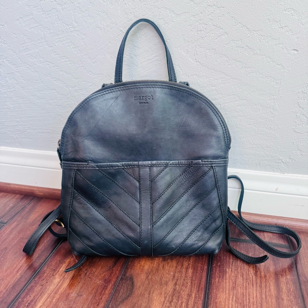 Margot Genuine Leather Black Backpack Purse
